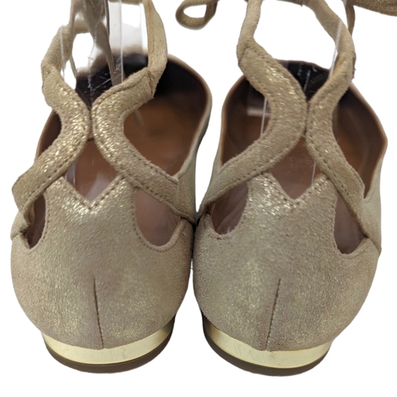 Aquazzura Leather Lace Up Ballet Flats Shoes Womens 39 Gold Designer Luxury - Picture 7 of 10